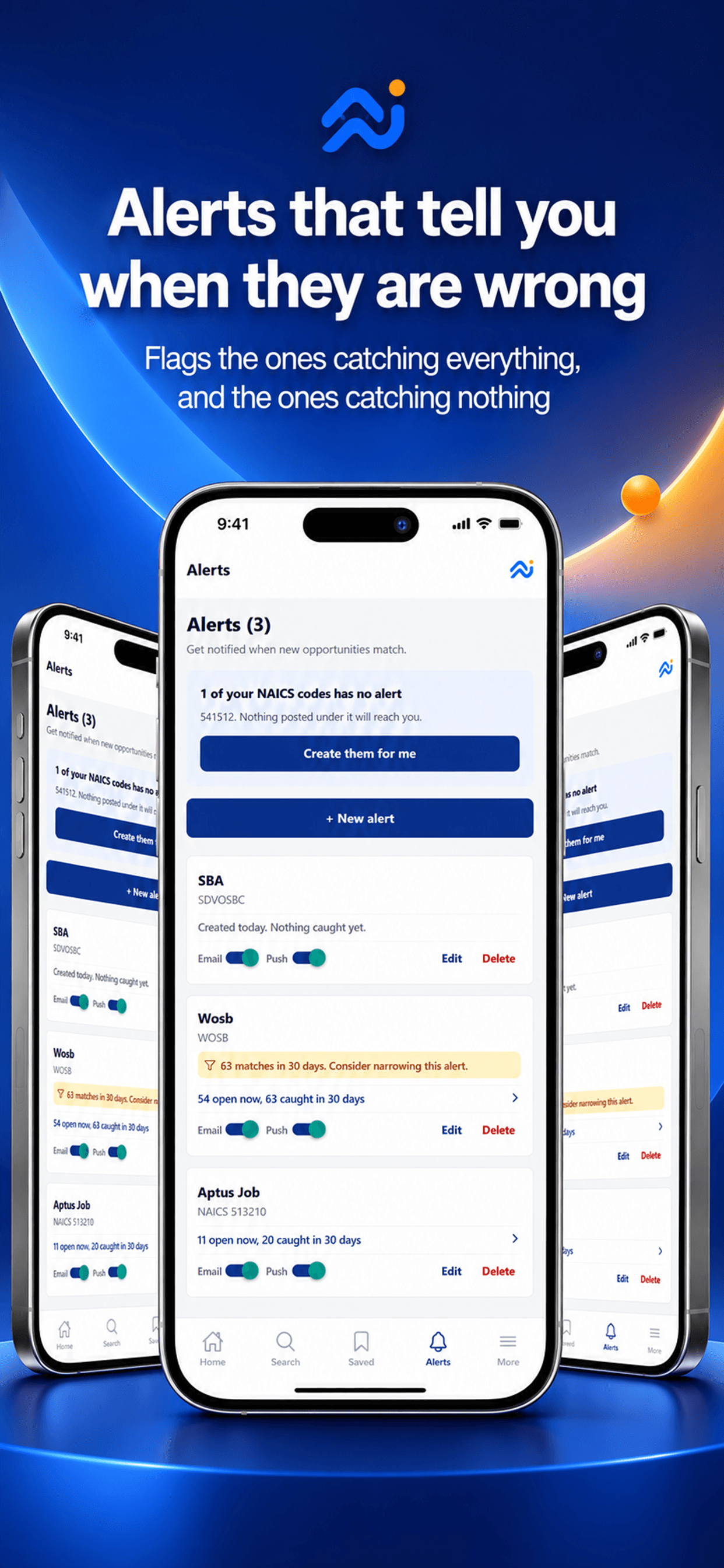 Saved search alerts with health warnings